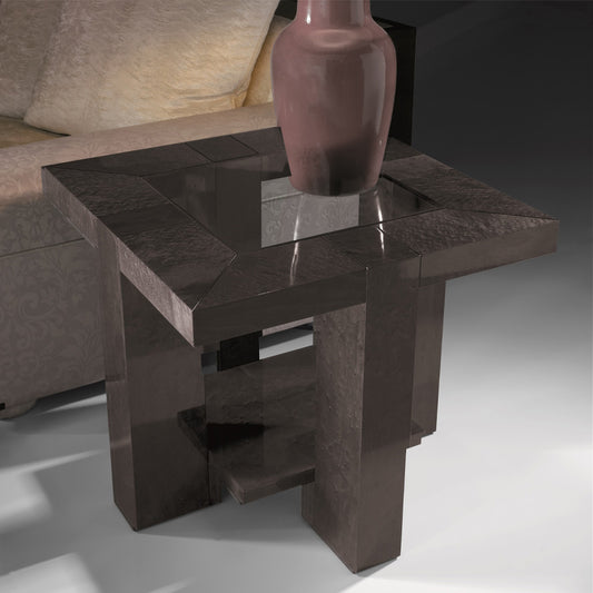 Modern Square Side Table With Glass Top