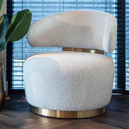 Modern White Bouclé Swivel Chair