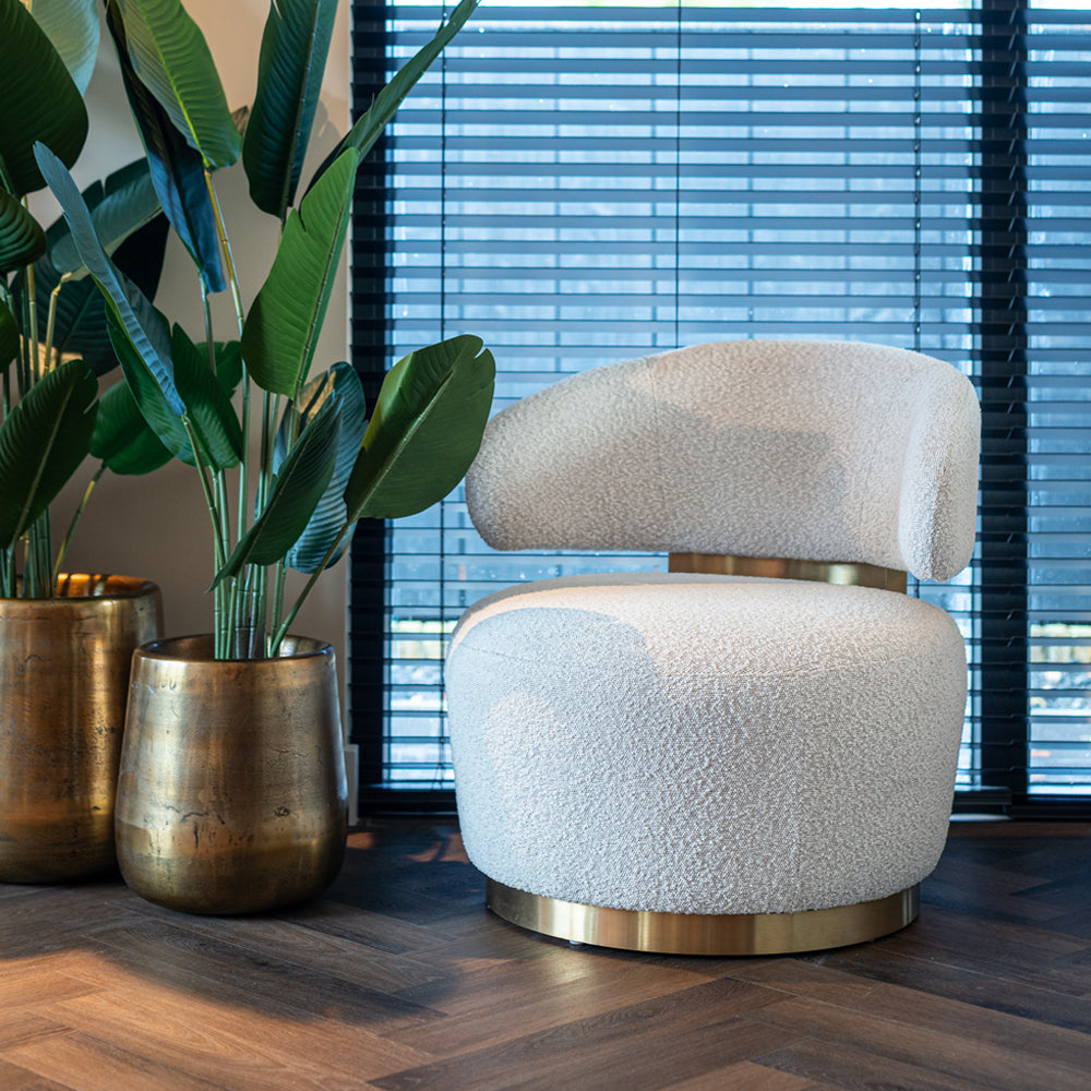 Modern White Bouclé Swivel Chair