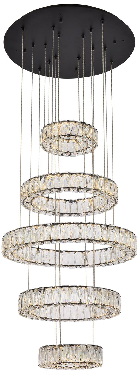 Monroe 25" Led Five Ring Chandelier In Black