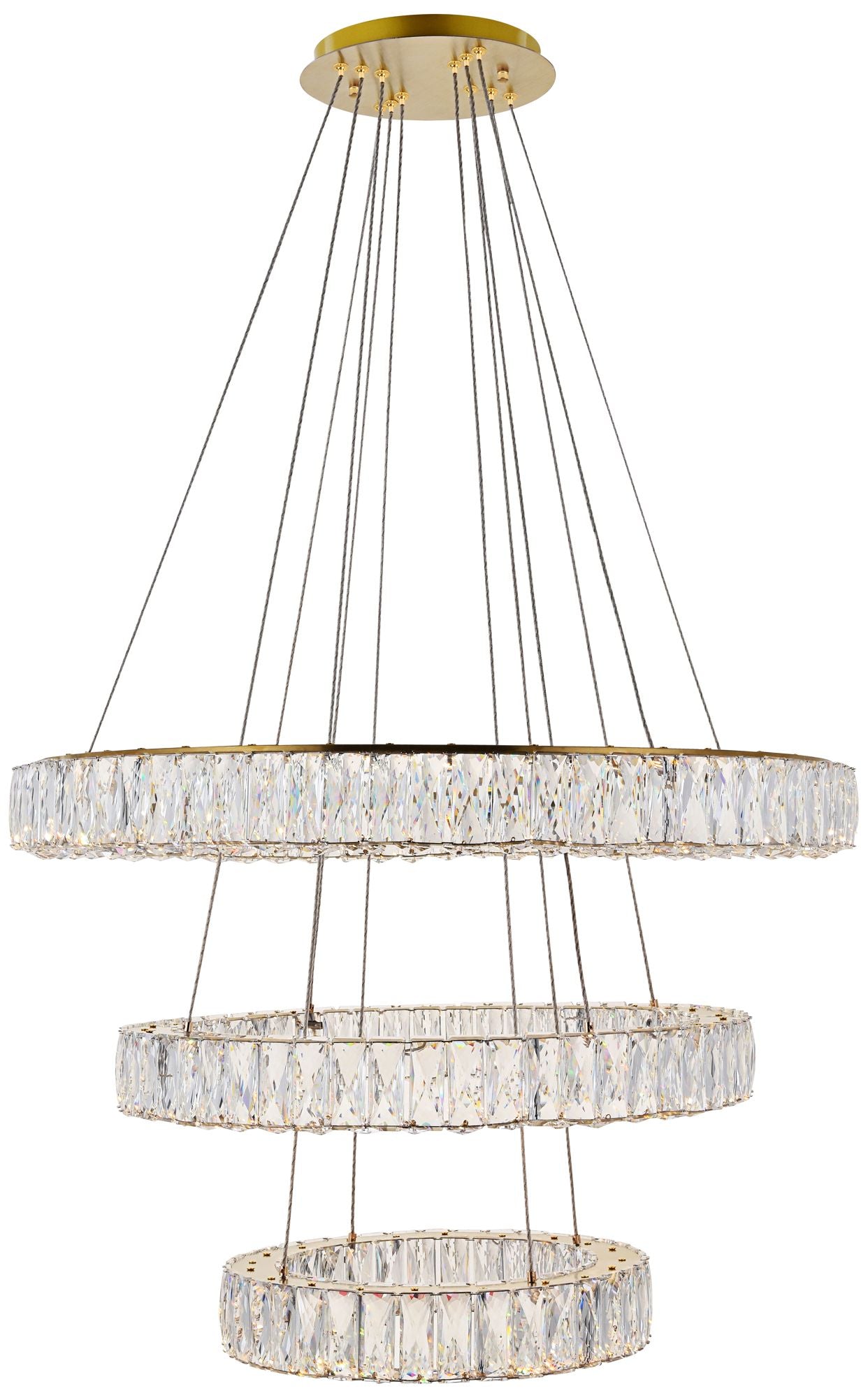 Monroe 31 1/2" Wide Gold and Crystal 3-Tier LED Chandelier