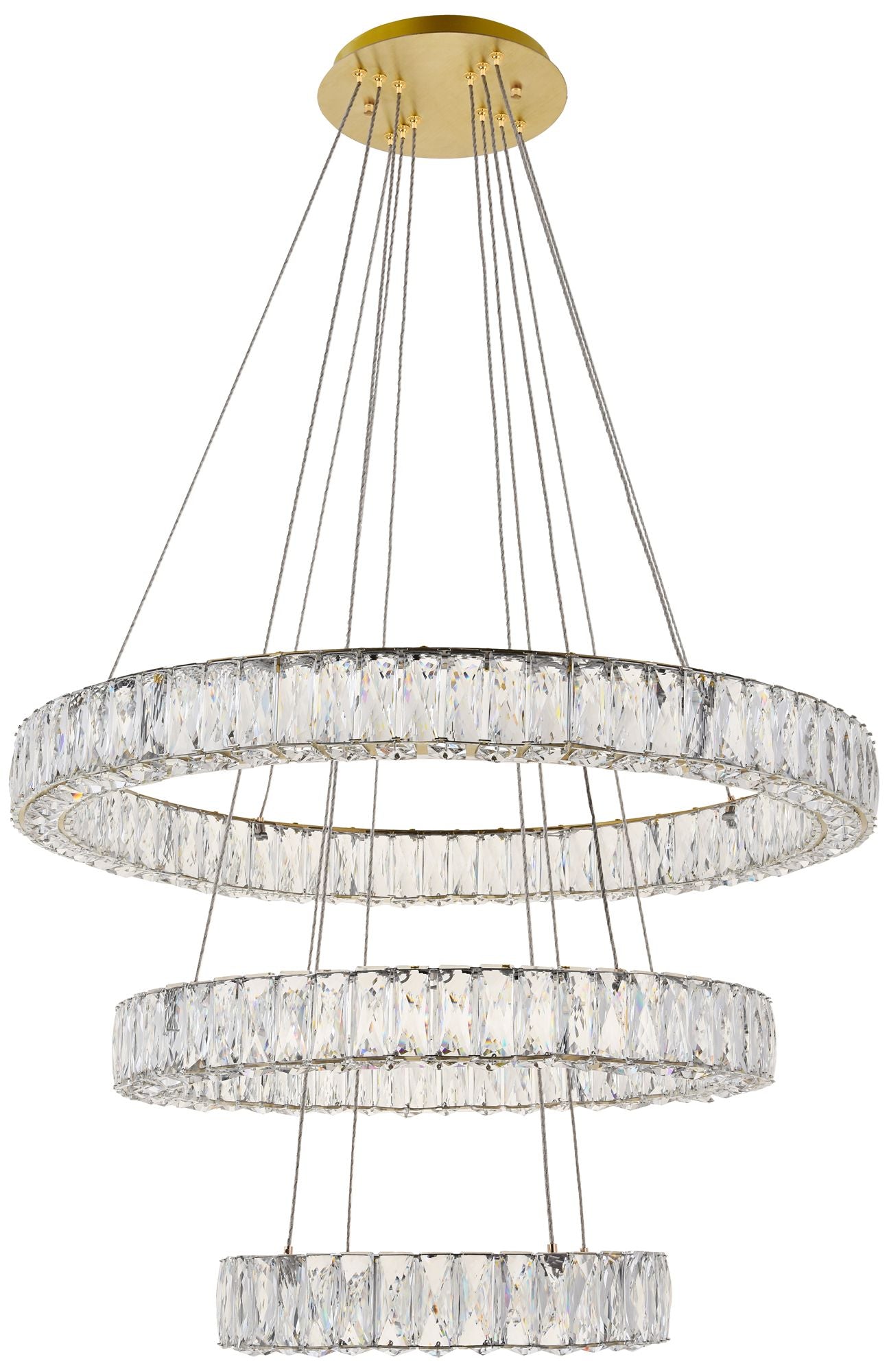 Monroe 31 1/2" Wide Gold and Crystal 3-Tier LED Chandelier