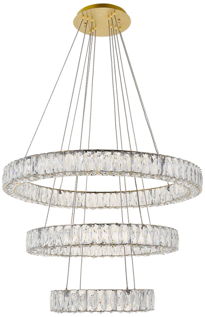 Monroe 31 1/2" Wide Gold and Crystal 3-Tier LED Chandelier