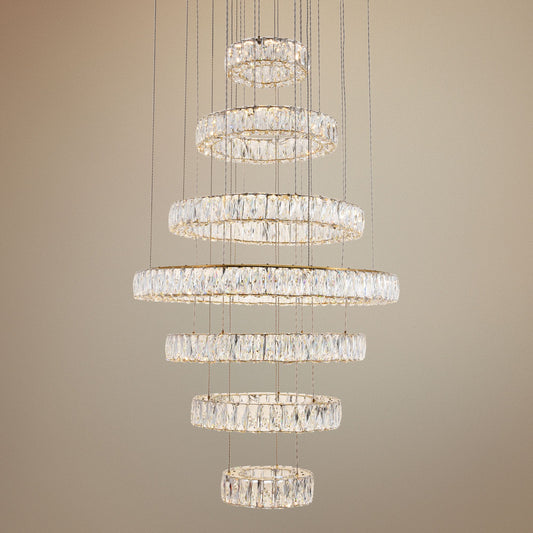 Monroe 34" Wide Gold and Crystal 7-Tier LED Chandelier