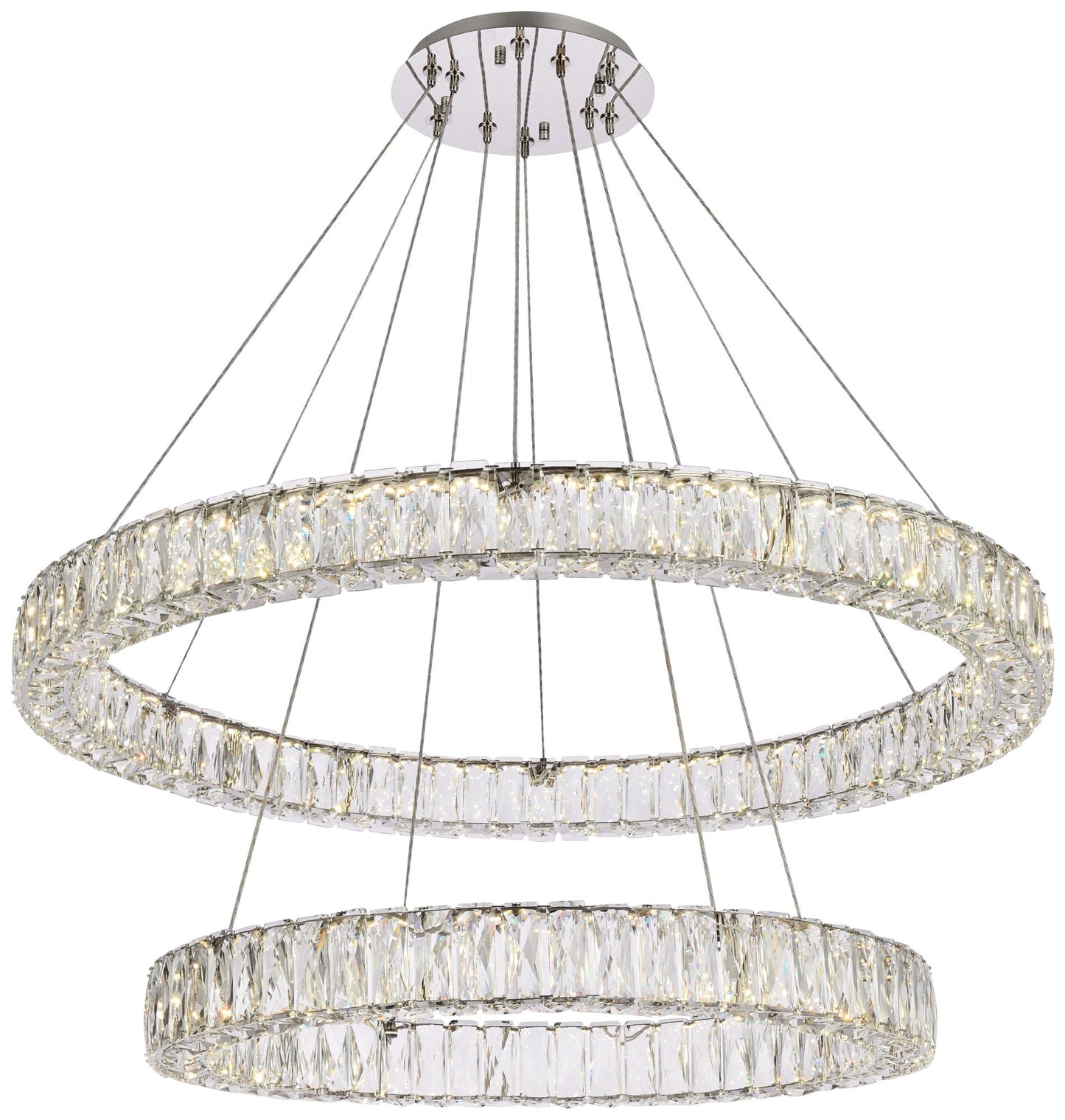 Monroe 36" Wide Chrome Crystal 2-Ring LED Pendant Light