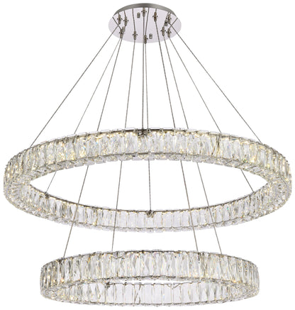 Monroe 36" Wide Chrome Crystal 2-Ring LED Pendant Light