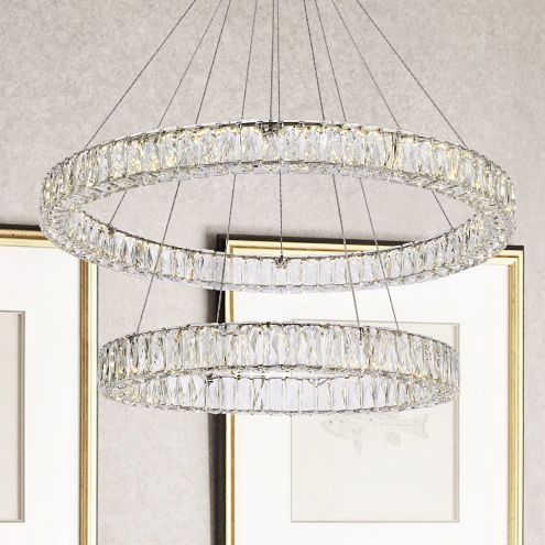 Monroe 36" Wide Chrome Crystal 2-Ring LED Pendant Light