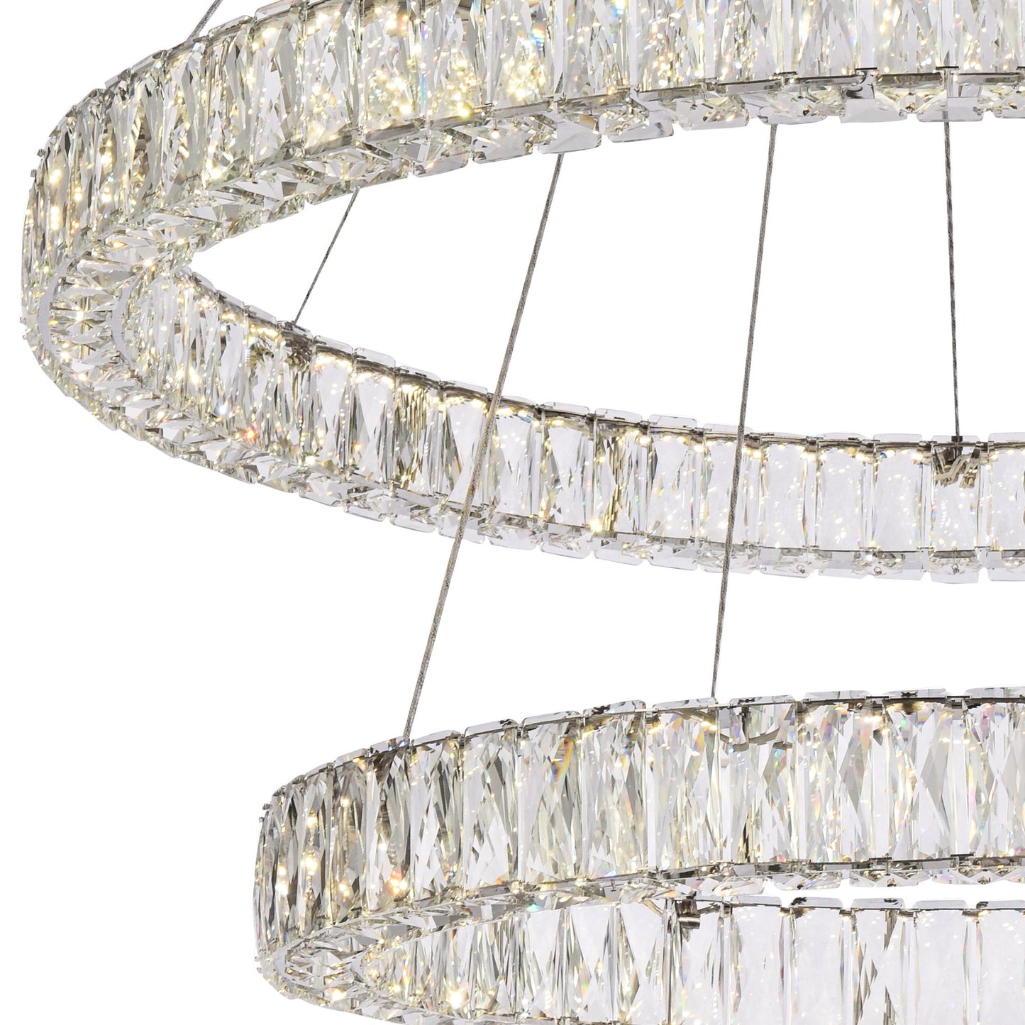 Monroe 36" Wide Chrome Crystal 2-Ring LED Pendant Light