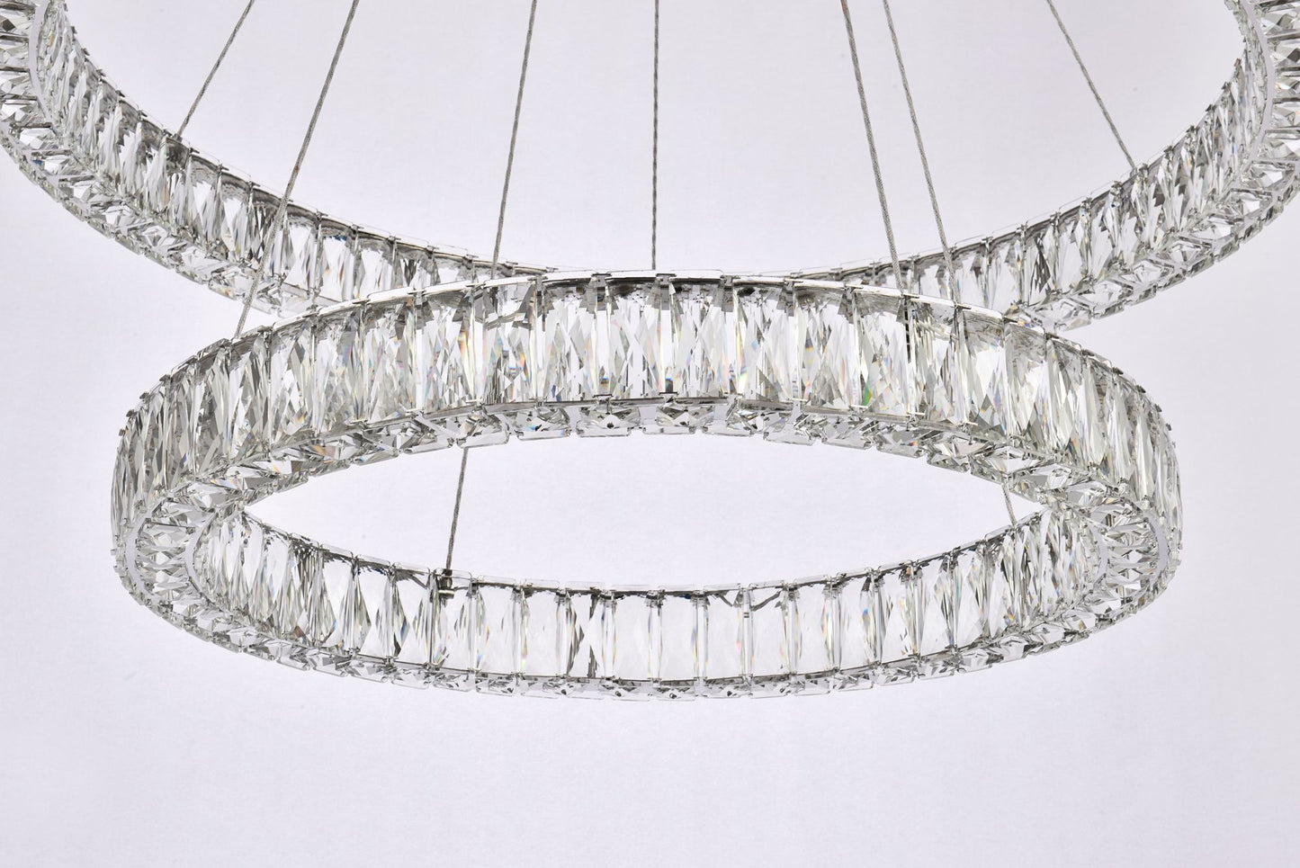 Monroe 36" Wide Chrome Crystal 2-Ring LED Pendant Light