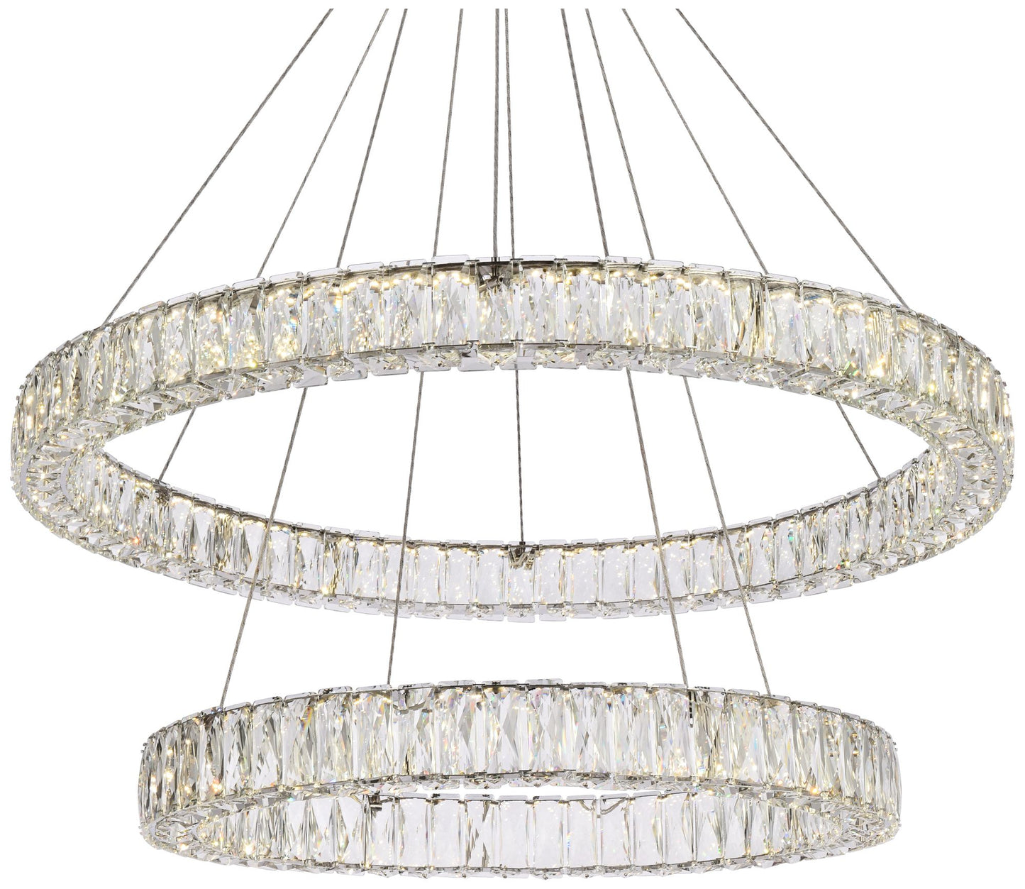 Monroe 36" Wide Chrome Crystal 2-Ring LED Pendant Light