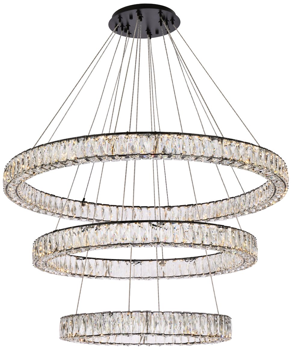 Monroe 40 1/2"W Black and Crystal Triple Ring LED Chandelier