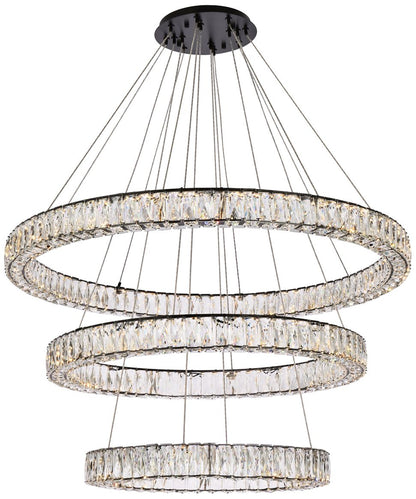 Monroe 40 1/2"W Black and Crystal Triple Ring LED Chandelier