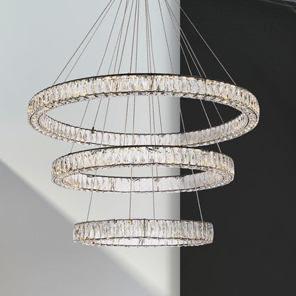 Monroe 40 1/2"W Black and Crystal Triple Ring LED Chandelier