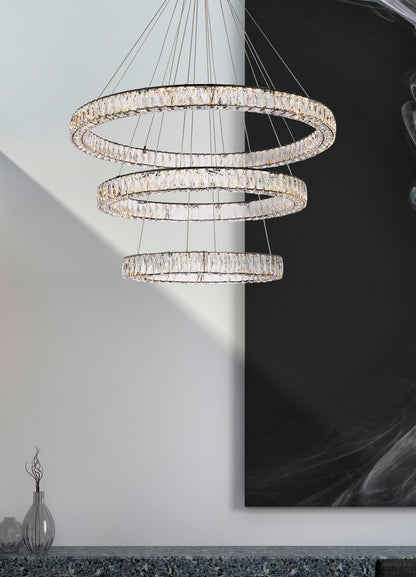 Monroe 40 1/2"W Black and Crystal Triple Ring LED Chandelier