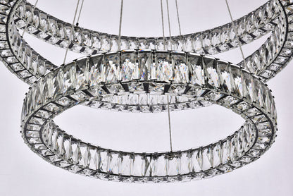 Monroe 40 1/2"W Black and Crystal Triple Ring LED Chandelier