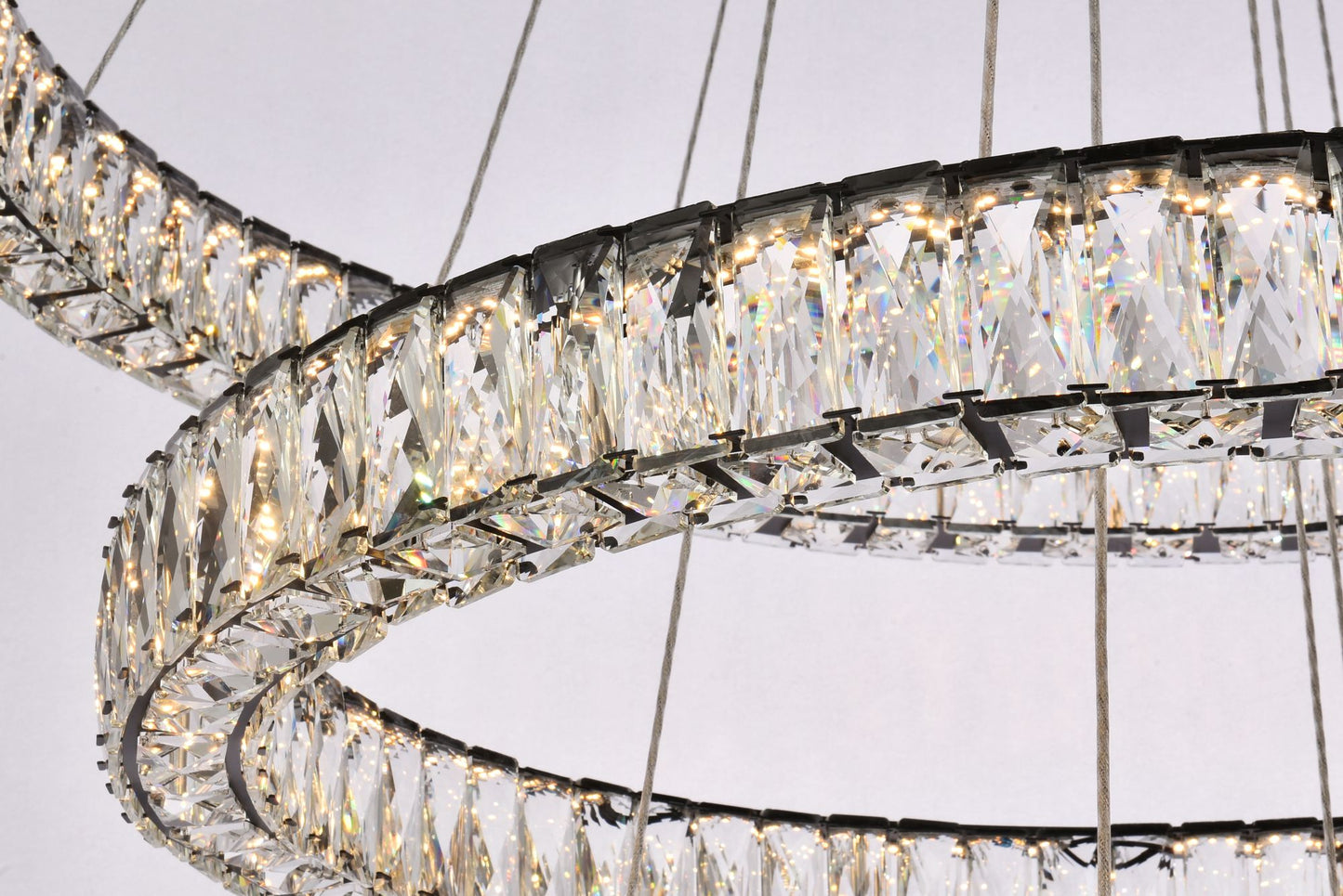 Monroe 40 1/2"W Black and Crystal Triple Ring LED Chandelier