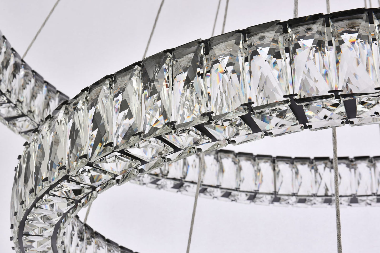 Monroe 40 1/2"W Black and Crystal Triple Ring LED Chandelier