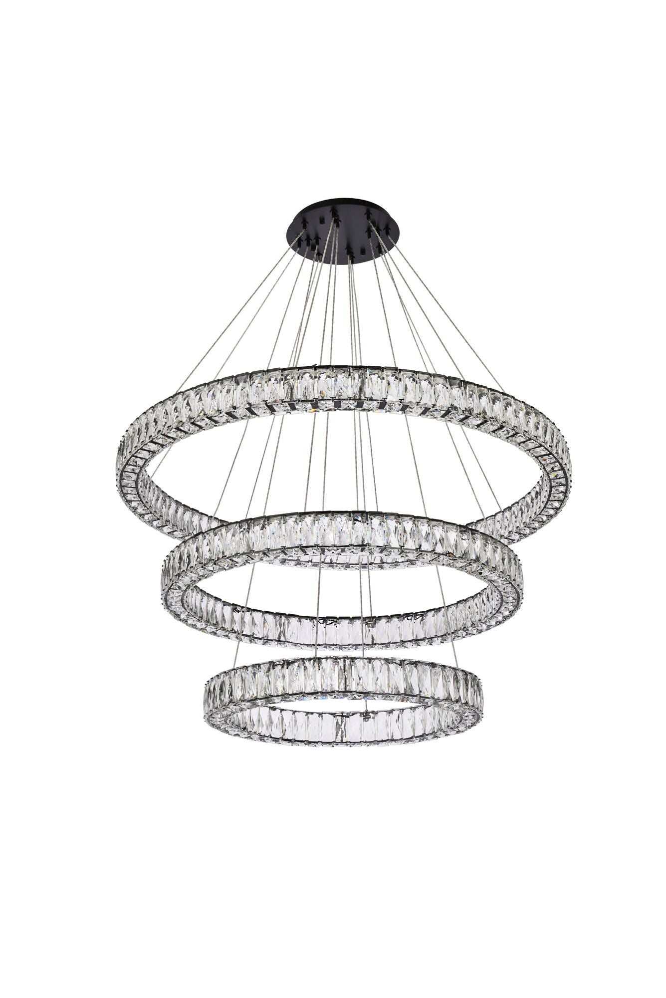 Monroe 40 1/2"W Black and Crystal Triple Ring LED Chandelier