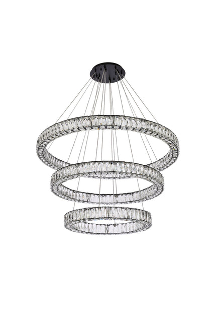 Monroe 40 1/2"W Black and Crystal Triple Ring LED Chandelier