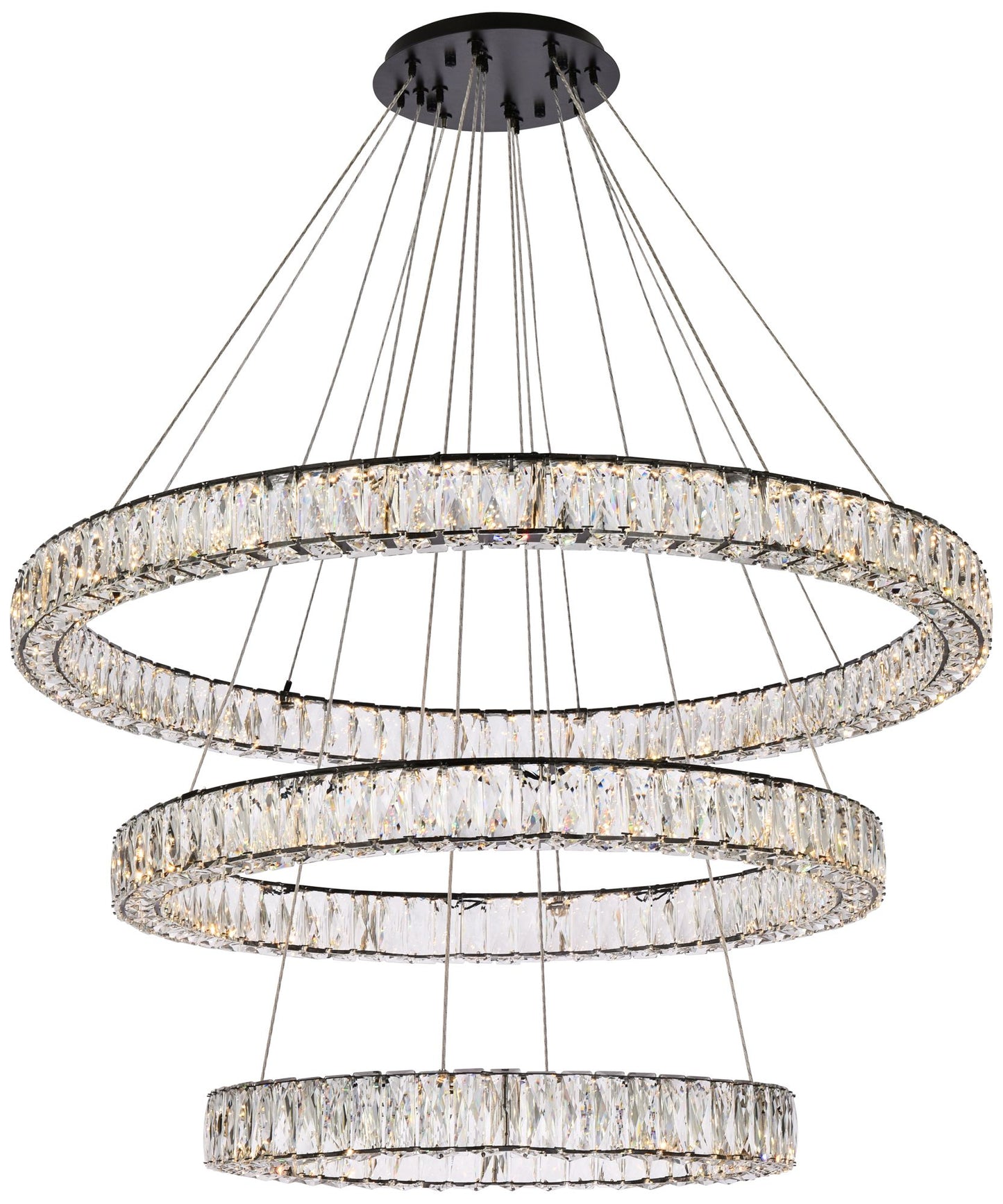 Monroe 41" Led Triple Ring Chandelier In Black