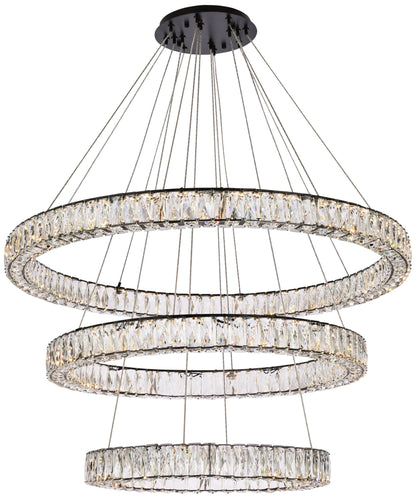 Monroe 41" Led Triple Ring Chandelier In Black