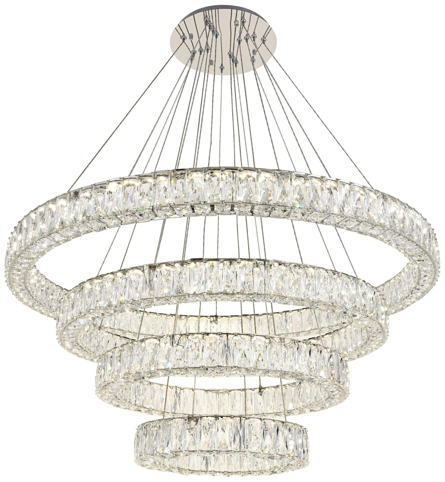 Monroe 42" Wide Chrome and Crystal 4-Tier LED Chandelier