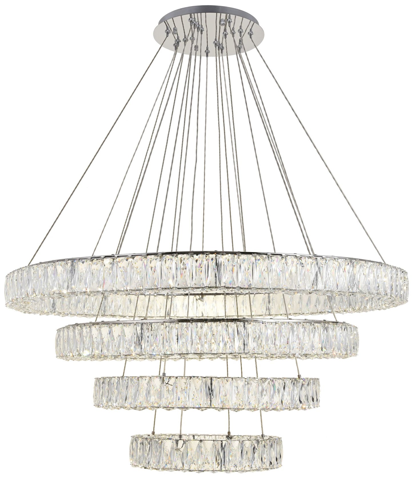 Monroe 42" Wide Chrome and Crystal 4-Tier LED Chandelier