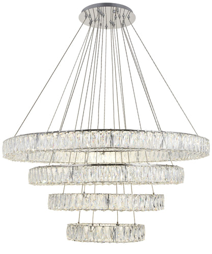 Monroe 42" Wide Chrome and Crystal 4-Tier LED Chandelier