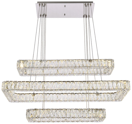 Monroe 42" Wide Chrome Crystal LED Rectangular Pendant Light