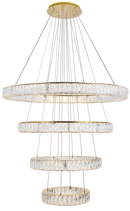 Monroe 42" Wide Gold and Crystal 4-Tier LED Chandelier