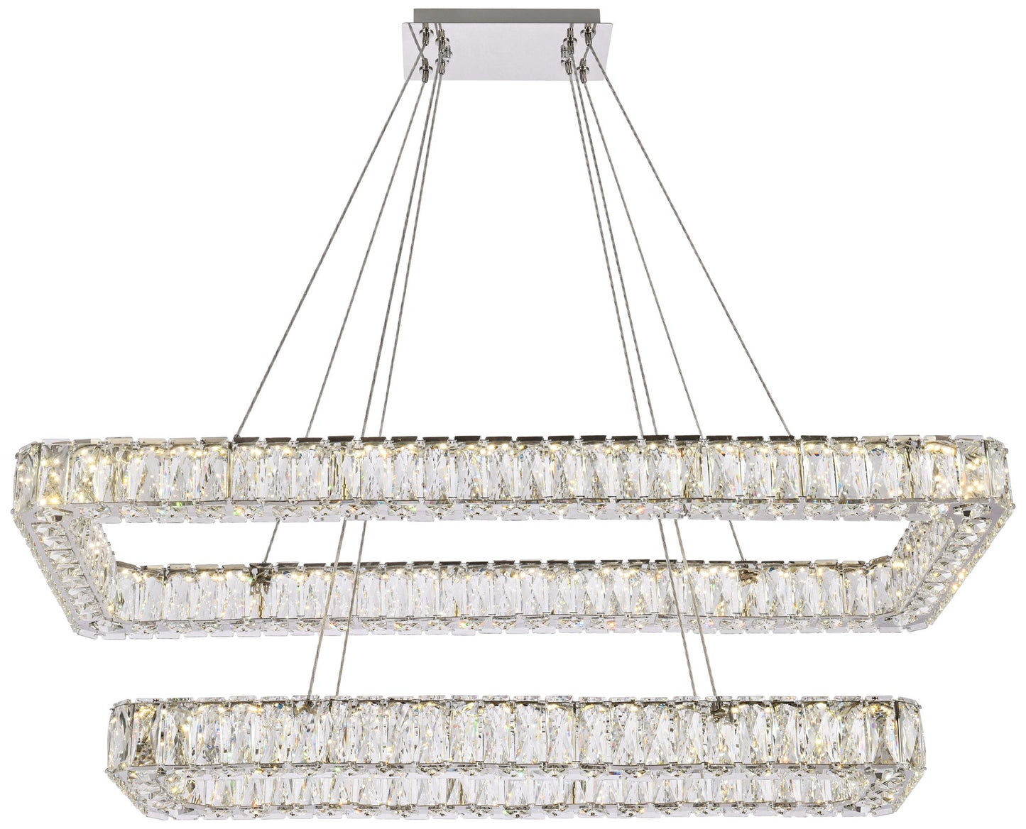 Monroe 42"W Chrome Crystals LED Double Rectangular Pendant