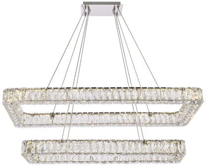 Monroe 42"W Chrome Crystals LED Double Rectangular Pendant