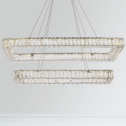 Monroe 42"W Chrome Crystals LED Double Rectangular Pendant