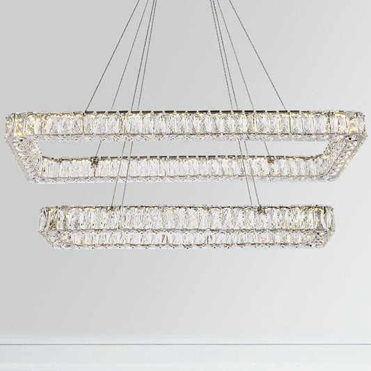 Monroe 42"W Chrome Crystals LED Double Rectangular Pendant