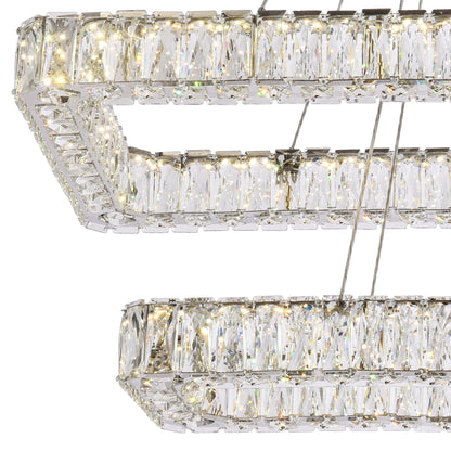 Monroe 42"W Chrome Crystals LED Double Rectangular Pendant