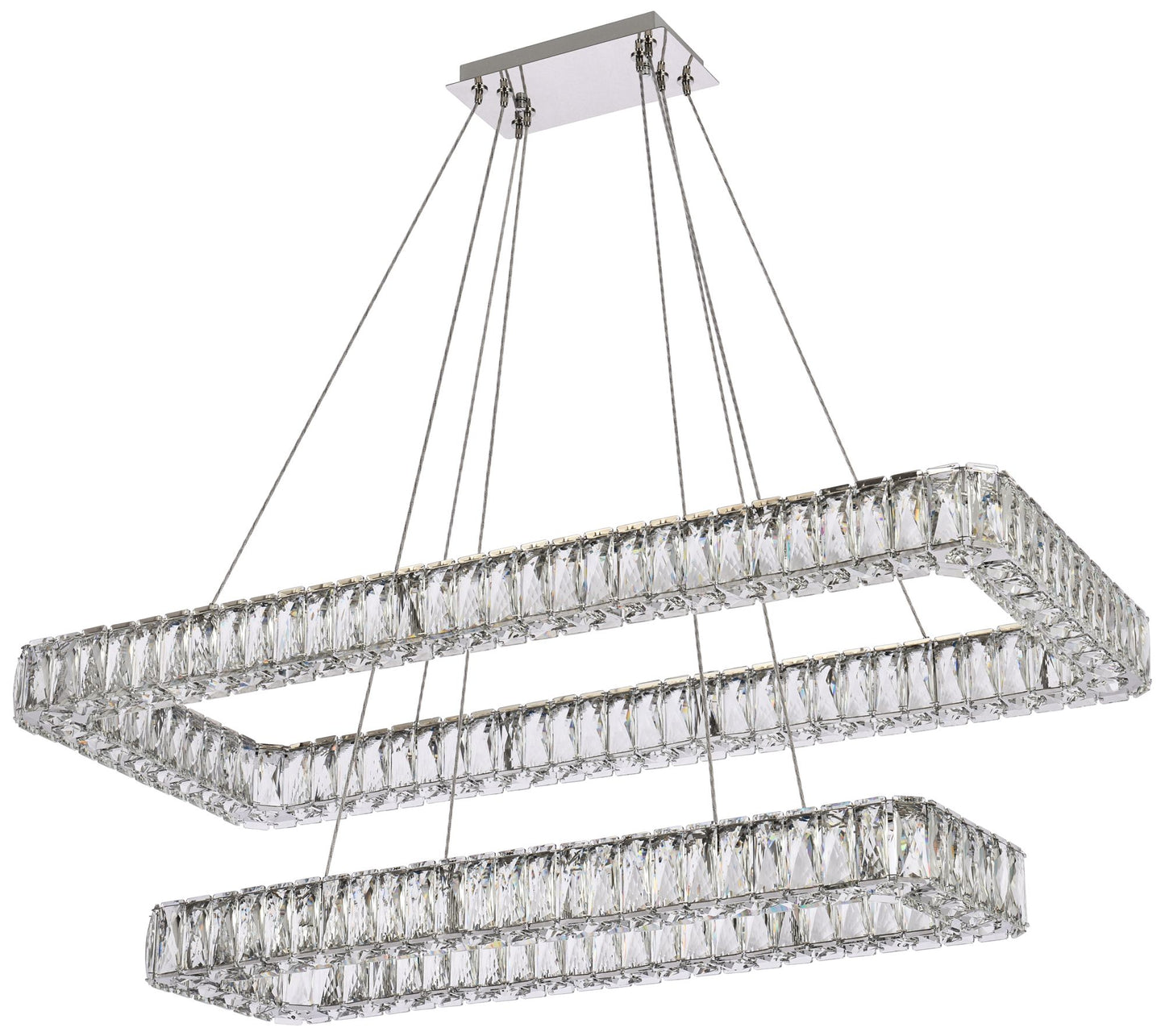 Monroe 42"W Chrome Crystals LED Double Rectangular Pendant