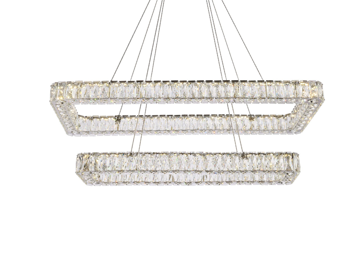 Monroe 42"W Chrome Crystals LED Double Rectangular Pendant