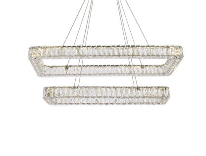 Monroe 42"W Chrome Crystals LED Double Rectangular Pendant