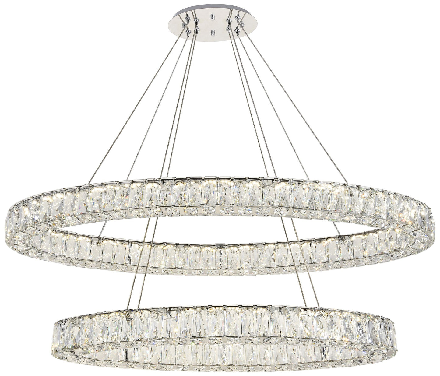 Monroe 48" Wide Chrome and Crystal 2-Tier Oval LED Chandelier