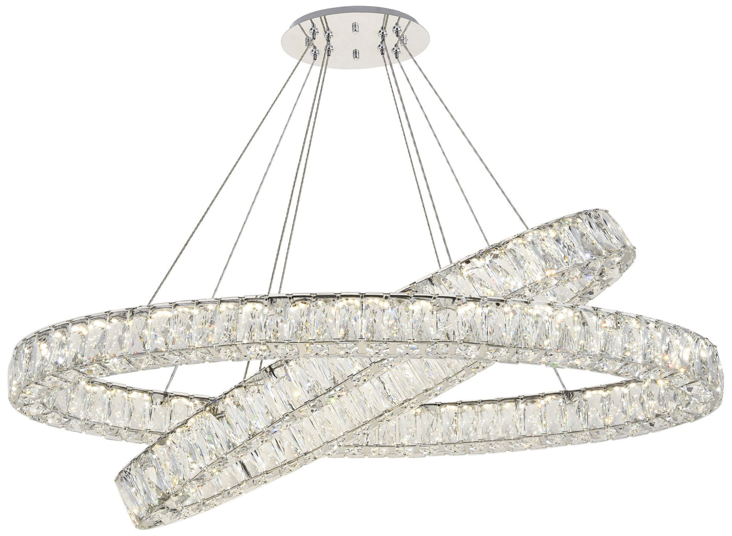 Monroe 48" Wide Chrome and Crystal 2-Tier Oval LED Chandelier