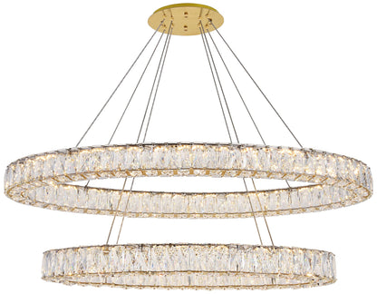 Monroe 48" Wide Gold and Crystal 2-Tier Oval LED Chandelier