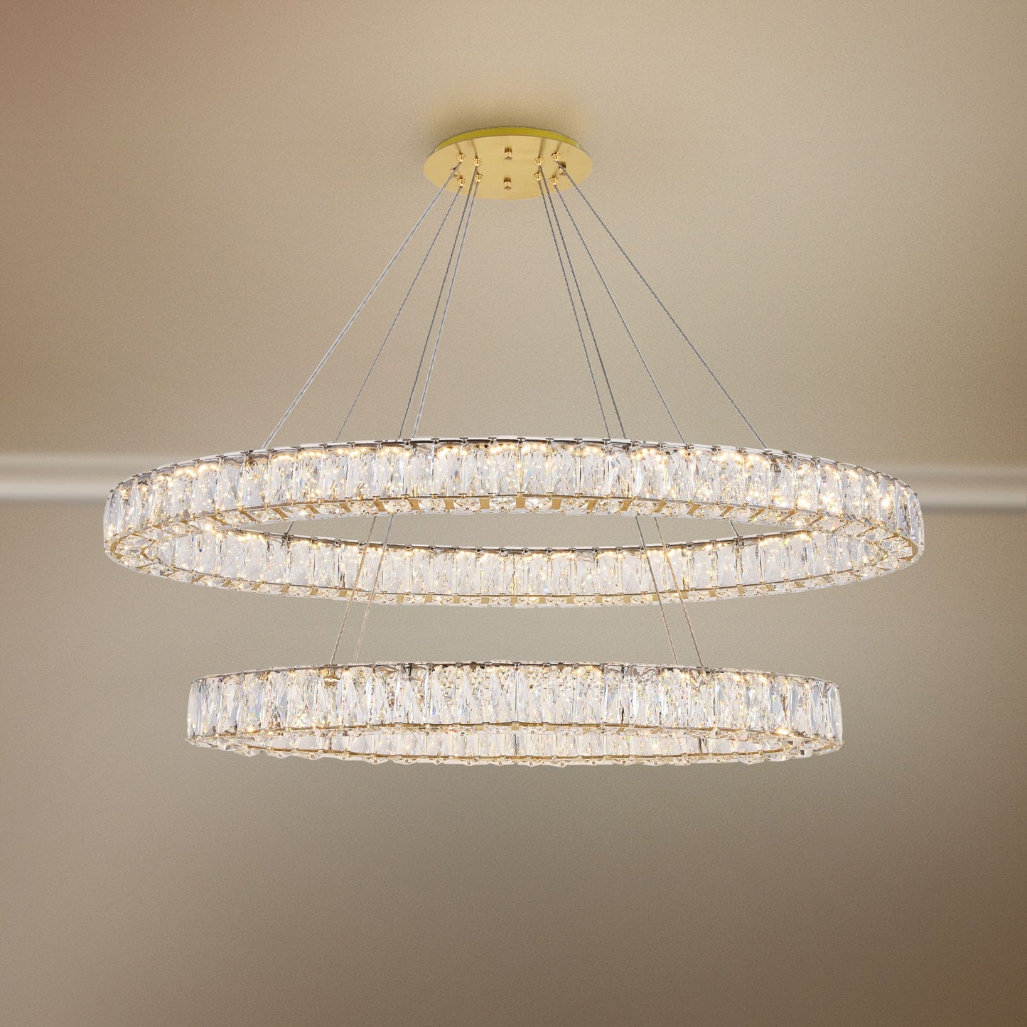 Monroe 48" Wide Gold and Crystal 2-Tier Oval LED Chandelier