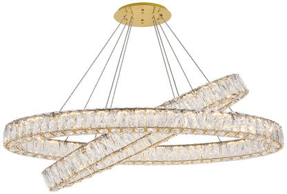 Monroe 48" Wide Gold and Crystal 2-Tier Oval LED Chandelier