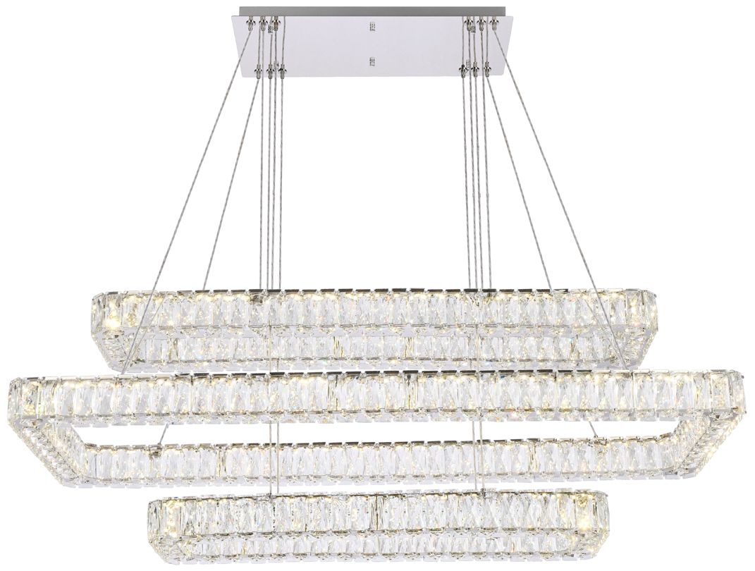 Monroe 50 1/4" Wide Chrome and Crystal 3-Tier LED Chandelier