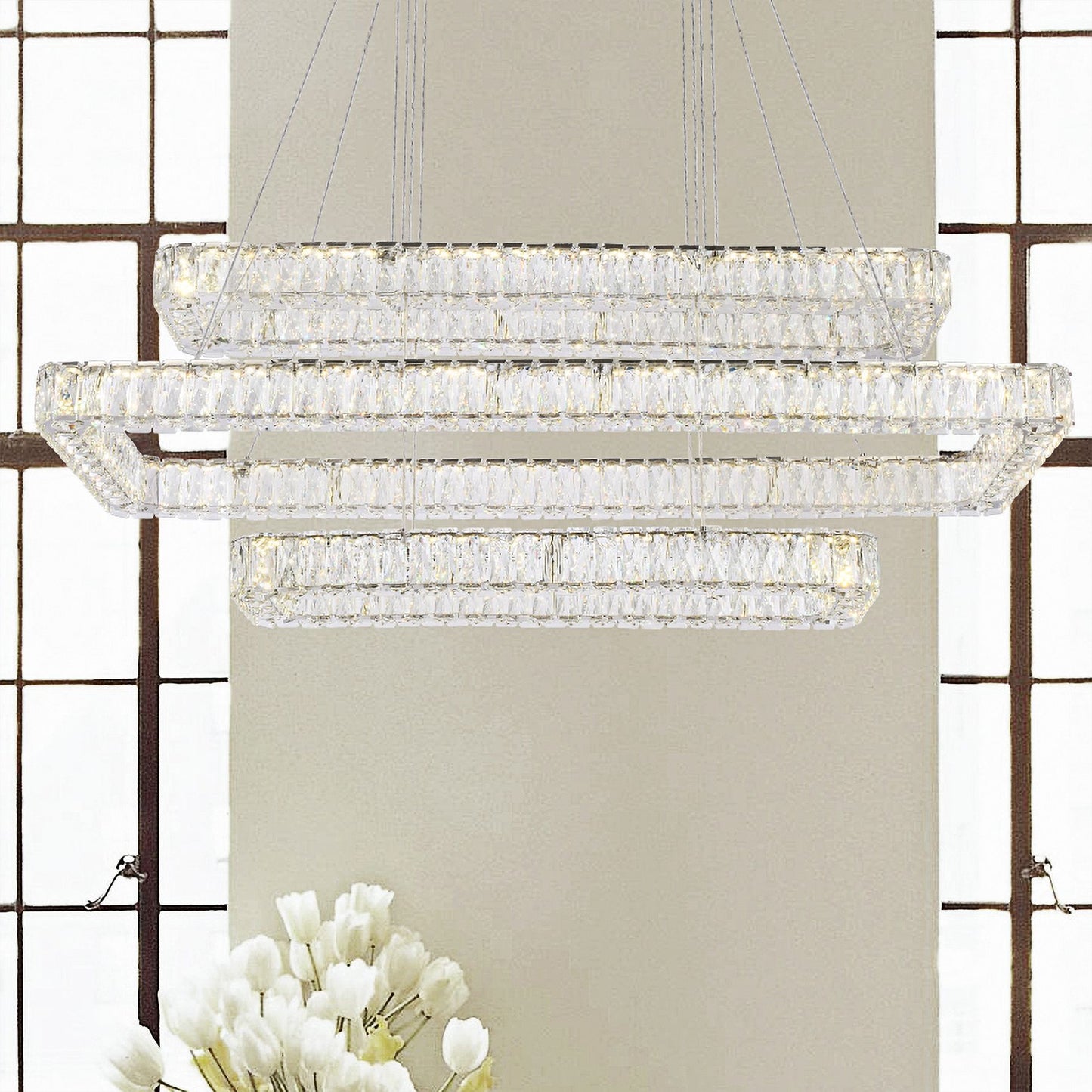 Monroe 50 1/4" Wide Chrome and Crystal 3-Tier LED Chandelier