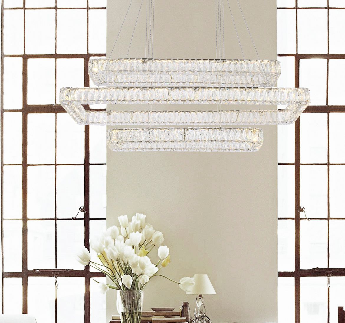 Monroe 50 1/4" Wide Chrome and Crystal 3-Tier LED Chandelier