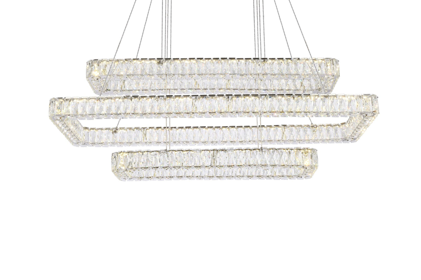 Monroe 50 1/4" Wide Chrome and Crystal 3-Tier LED Chandelier