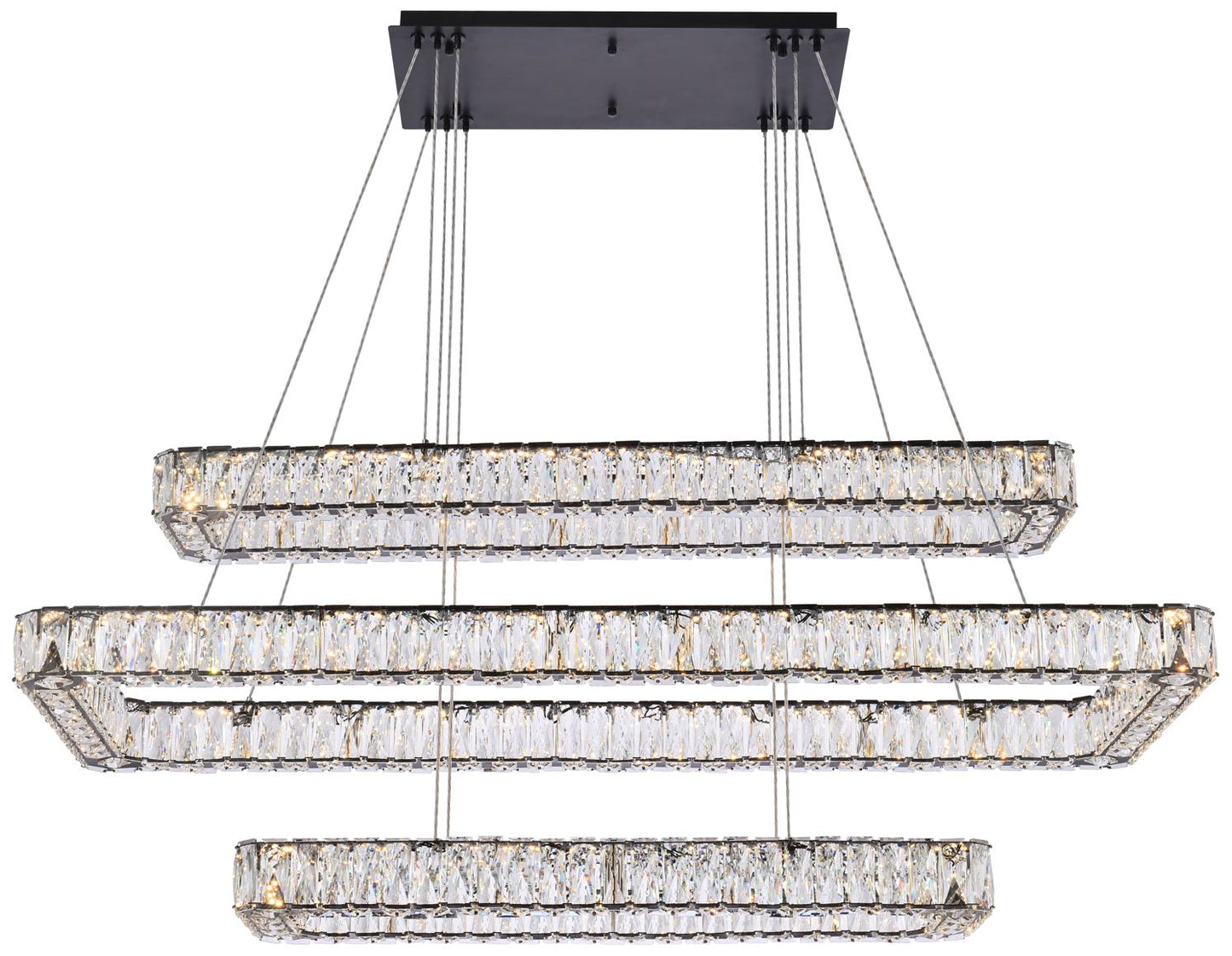 Monroe 50" Wide Black Crystal 3-Tier LED Pendant Light