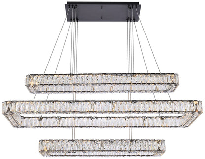 Monroe 50" Wide Black Crystal 3-Tier LED Pendant Light