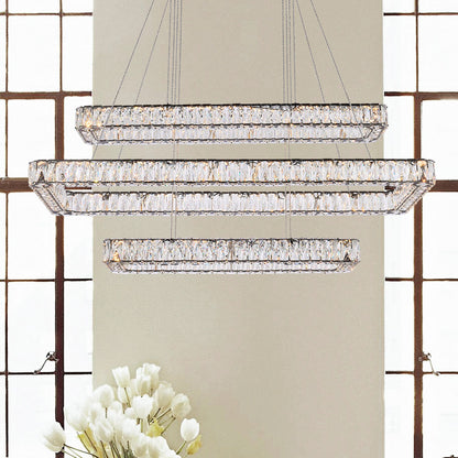 Monroe 50" Wide Black Crystal 3-Tier LED Pendant Light